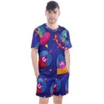 Cartoon Funny Aliens With Ufo Duck Starry Sky Set Men s Mesh T-Shirt and Shorts Set