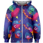 Cartoon Funny Aliens With Ufo Duck Starry Sky Set Kids  Zipper Hoodie Without Drawstring
