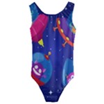 Cartoon Funny Aliens With Ufo Duck Starry Sky Set Kids  Cut-Out Back One Piece Swimsuit