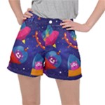 Cartoon Funny Aliens With Ufo Duck Starry Sky Set Women s Ripstop Shorts