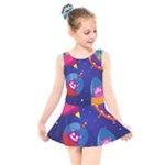Cartoon Funny Aliens With Ufo Duck Starry Sky Set Kids  Skater Dress Swimsuit
