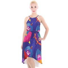 High-Low Halter Chiffon Dress  