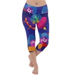Cartoon Funny Aliens With Ufo Duck Starry Sky Set Lightweight Velour Capri Yoga Leggings