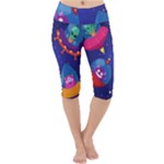 Cartoon Funny Aliens With Ufo Duck Starry Sky Set Lightweight Velour Cropped Yoga Leggings