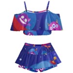 Cartoon Funny Aliens With Ufo Duck Starry Sky Set Kids  Off Shoulder Skirt Bikini