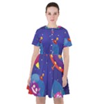 Cartoon Funny Aliens With Ufo Duck Starry Sky Set Sailor Dress