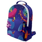 Cartoon Funny Aliens With Ufo Duck Starry Sky Set Flap Pocket Backpack (Small)