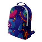 Cartoon Funny Aliens With Ufo Duck Starry Sky Set Flap Pocket Backpack (Large)