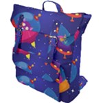 Cartoon Funny Aliens With Ufo Duck Starry Sky Set Buckle Up Backpack
