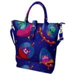 Cartoon Funny Aliens With Ufo Duck Starry Sky Set Buckle Top Tote Bag