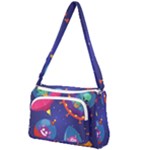Cartoon Funny Aliens With Ufo Duck Starry Sky Set Front Pocket Crossbody Bag