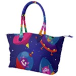 Cartoon Funny Aliens With Ufo Duck Starry Sky Set Canvas Shoulder Bag