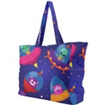 Cartoon Funny Aliens With Ufo Duck Starry Sky Set Simple Shoulder Bag