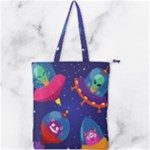 Cartoon Funny Aliens With Ufo Duck Starry Sky Set Double Zip Up Tote Bag