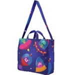 Cartoon Funny Aliens With Ufo Duck Starry Sky Set Square Shoulder Tote Bag