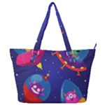 Cartoon Funny Aliens With Ufo Duck Starry Sky Set Full Print Shoulder Bag
