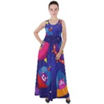 Cartoon Funny Aliens With Ufo Duck Starry Sky Set Empire Waist Velour Maxi Dress