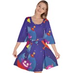 Cartoon Funny Aliens With Ufo Duck Starry Sky Set Velour Kimono Dress