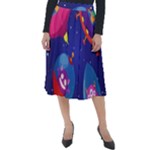 Cartoon Funny Aliens With Ufo Duck Starry Sky Set Classic Velour Midi Skirt 