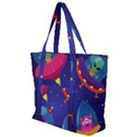 Cartoon Funny Aliens With Ufo Duck Starry Sky Set Zip Up Canvas Bag