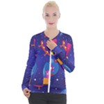 Cartoon Funny Aliens With Ufo Duck Starry Sky Set Casual Zip Up Jacket
