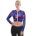 Cartoon Funny Aliens With Ufo Duck Starry Sky Set Long Sleeve Cropped Velvet Jacket