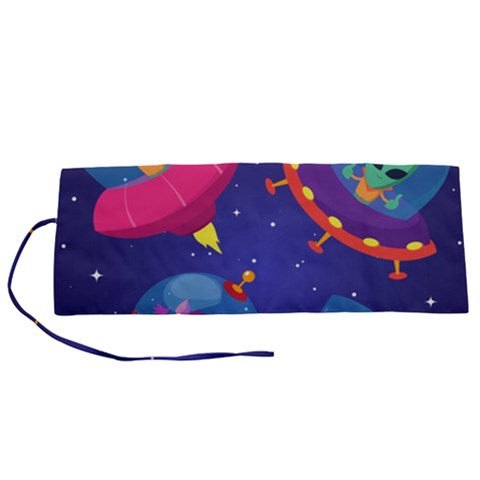Cartoon Funny Aliens With Ufo Duck Starry Sky Set Roll Up Canvas Pencil Holder (S) from ArtsNow.com