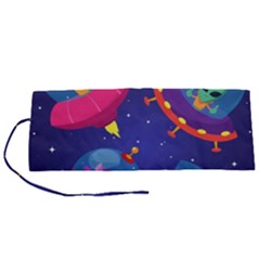 Cartoon Funny Aliens With Ufo Duck Starry Sky Set Roll Up Canvas Pencil Holder (S) from ArtsNow.com