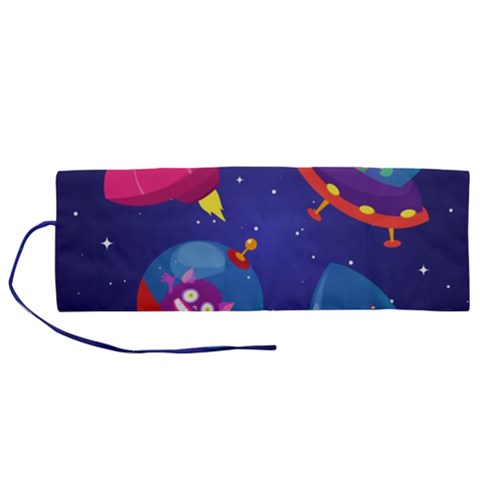 Cartoon Funny Aliens With Ufo Duck Starry Sky Set Roll Up Canvas Pencil Holder (M) from ArtsNow.com