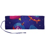 Cartoon Funny Aliens With Ufo Duck Starry Sky Set Roll Up Canvas Pencil Holder (M)