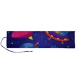 Cartoon Funny Aliens With Ufo Duck Starry Sky Set Roll Up Canvas Pencil Holder (L)