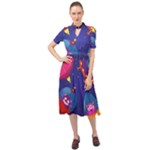 Cartoon Funny Aliens With Ufo Duck Starry Sky Set Keyhole Neckline Chiffon Dress