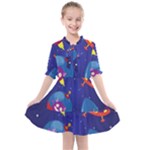 Cartoon Funny Aliens With Ufo Duck Starry Sky Set Kids  All Frills Chiffon Dress