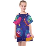 Cartoon Funny Aliens With Ufo Duck Starry Sky Set Kids  One Piece Chiffon Dress