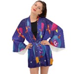 Cartoon Funny Aliens With Ufo Duck Starry Sky Set Long Sleeve Kimono