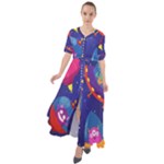 Cartoon Funny Aliens With Ufo Duck Starry Sky Set Waist Tie Boho Maxi Dress