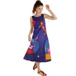 Cartoon Funny Aliens With Ufo Duck Starry Sky Set Summer Maxi Dress