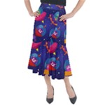 Cartoon Funny Aliens With Ufo Duck Starry Sky Set Midi Mermaid Skirt