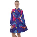 Cartoon Funny Aliens With Ufo Duck Starry Sky Set All Frills Chiffon Dress