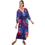 Cartoon Funny Aliens With Ufo Duck Starry Sky Set Grecian Style  Maxi Dress