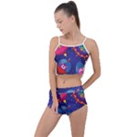 Cartoon Funny Aliens With Ufo Duck Starry Sky Set Summer Cropped Co-Ord Set