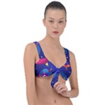 Cartoon Funny Aliens With Ufo Duck Starry Sky Set Front Tie Bikini Top