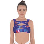 Cartoon Funny Aliens With Ufo Duck Starry Sky Set Bandaged Up Bikini Top