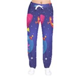 Cartoon Funny Aliens With Ufo Duck Starry Sky Set Women Velvet Drawstring Pants