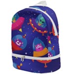 Cartoon Funny Aliens With Ufo Duck Starry Sky Set Zip Bottom Backpack