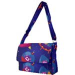 Cartoon Funny Aliens With Ufo Duck Starry Sky Set Full Print Messenger Bag (L)