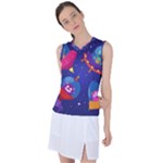 Cartoon Funny Aliens With Ufo Duck Starry Sky Set Women s Sleeveless Sports Top