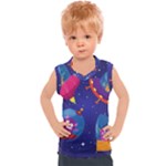 Cartoon Funny Aliens With Ufo Duck Starry Sky Set Kids  Sport Tank Top