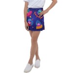 Cartoon Funny Aliens With Ufo Duck Starry Sky Set Kids  Tennis Skirt