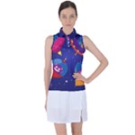 Cartoon Funny Aliens With Ufo Duck Starry Sky Set Women s Sleeveless Polo T-Shirt